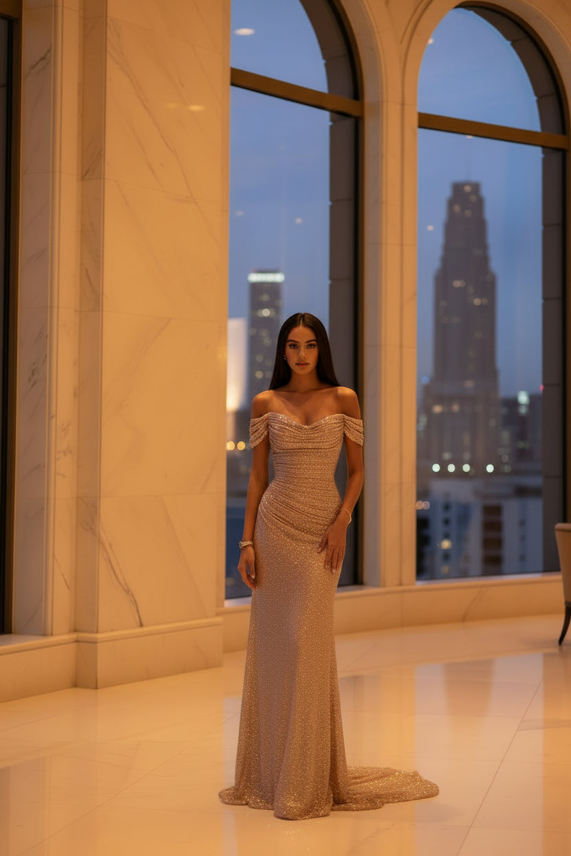 Celeste Pailletten Maxi-jurk met Split