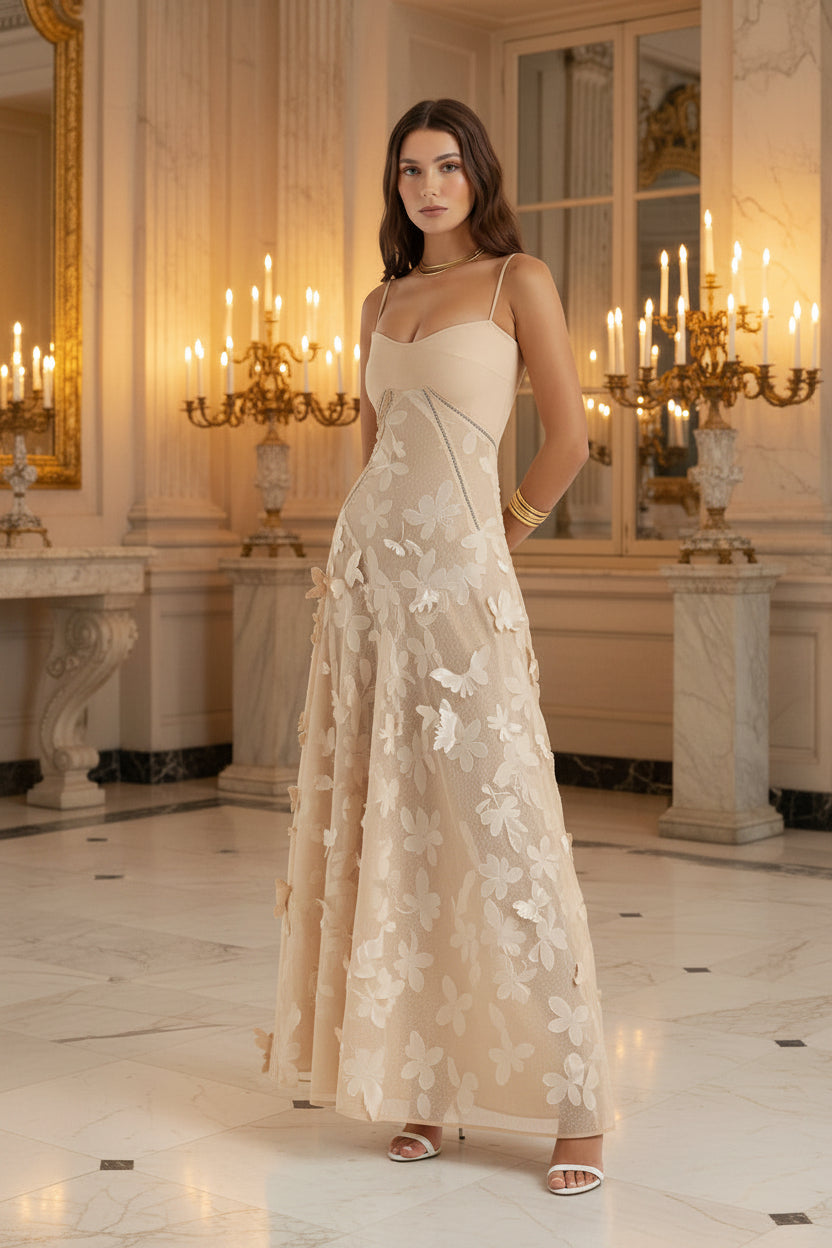 Celeste Kant Maxi-jurk met Vetertaille
