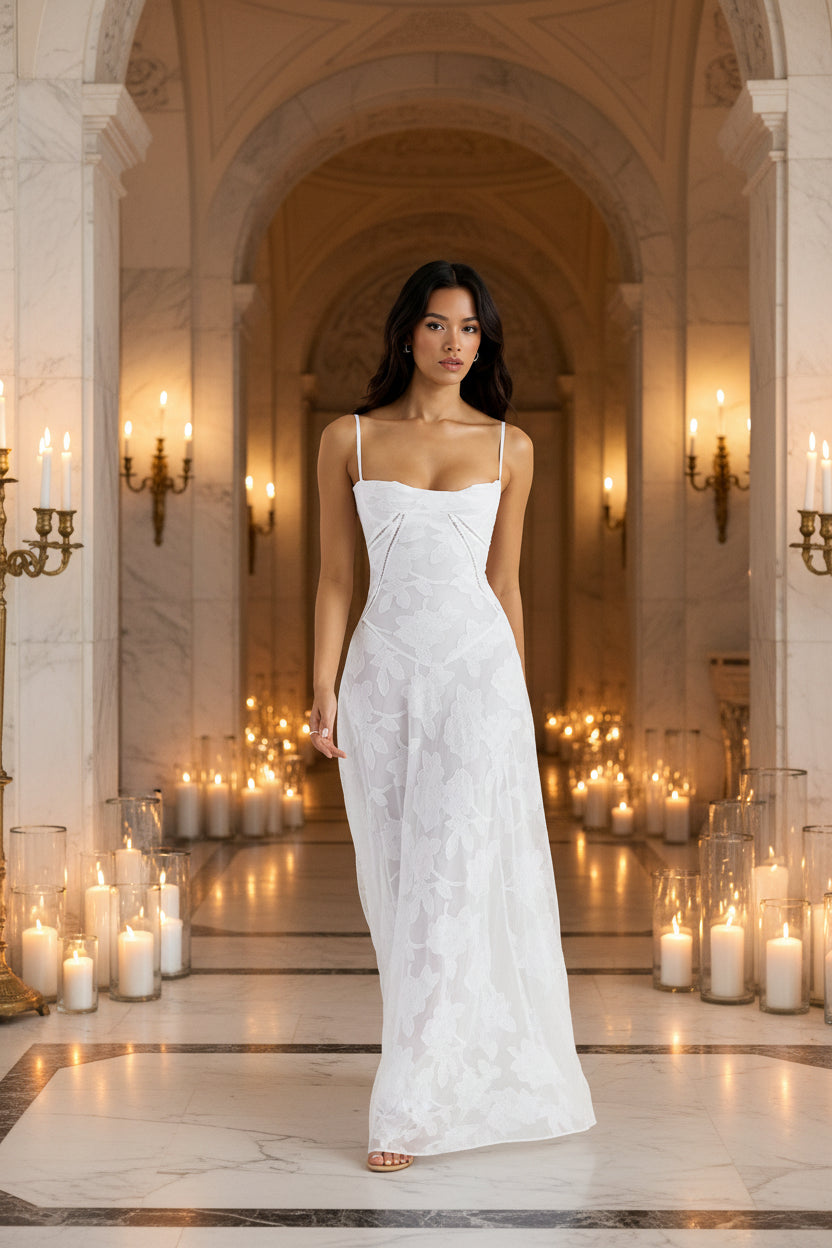 Celeste Kant Maxi-jurk met Vetertaille