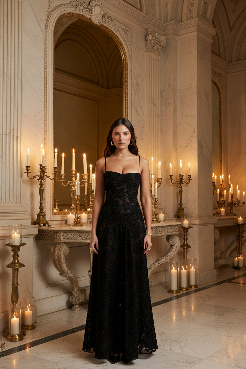Celeste Kant Maxi-jurk met Vetertaille